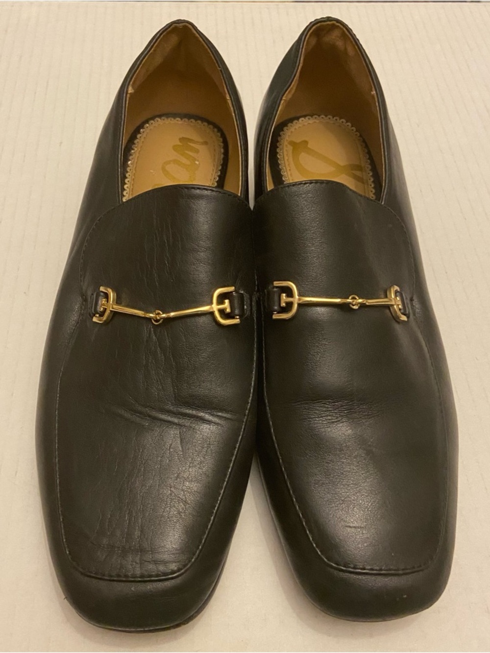 Sam Edelman Dark Navy Almond Toe Horse Leather Bit Loafer Shoes Size 8.